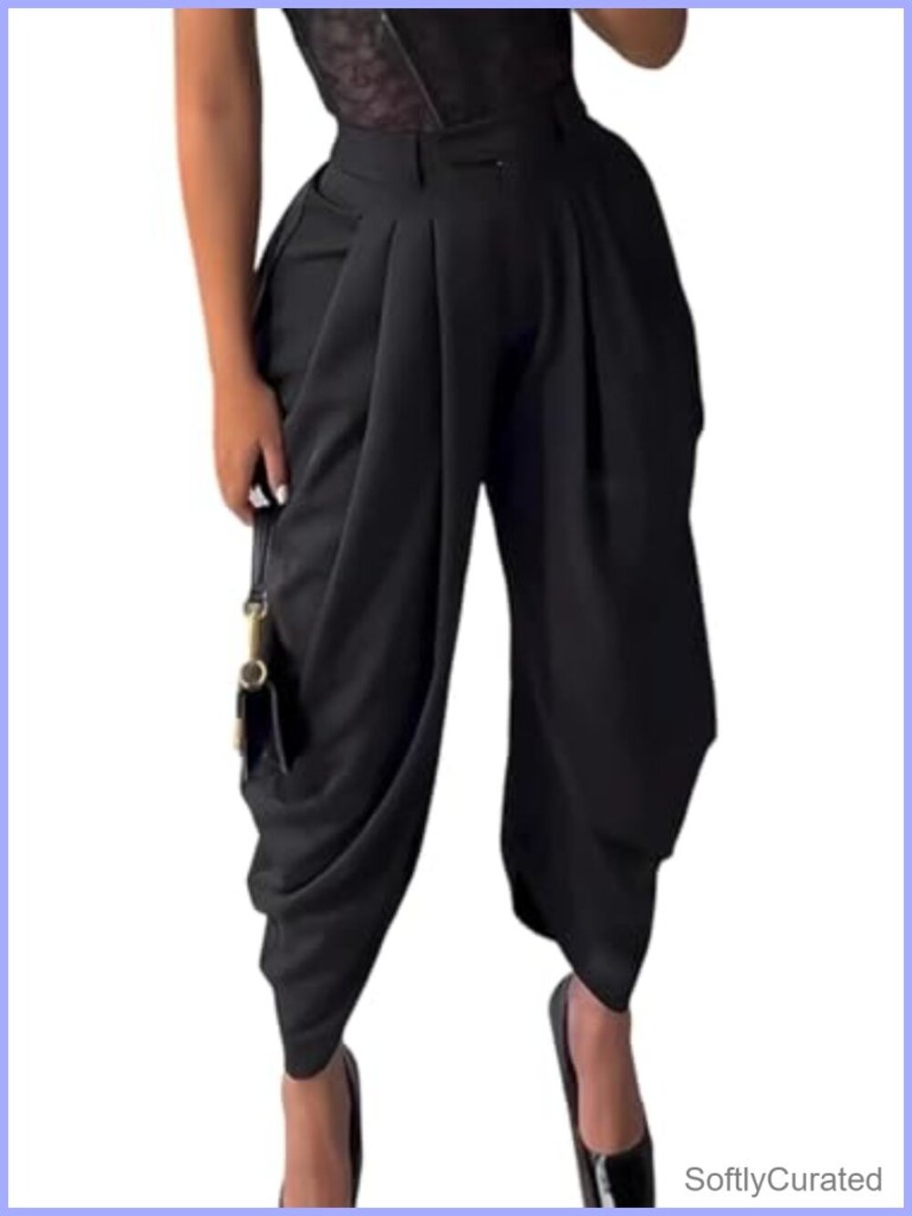 Pleated Wide Leg High Waist Harem Trousers Business Casual Pull On